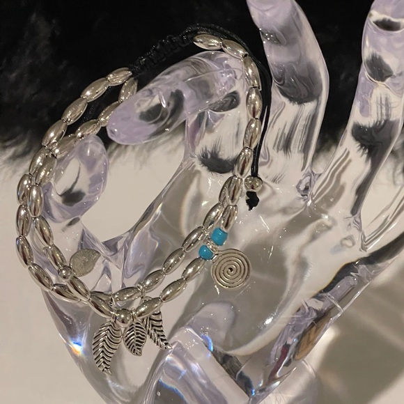 Antique Silver Double Layer Beaded Anklet - Picture 3 of 3